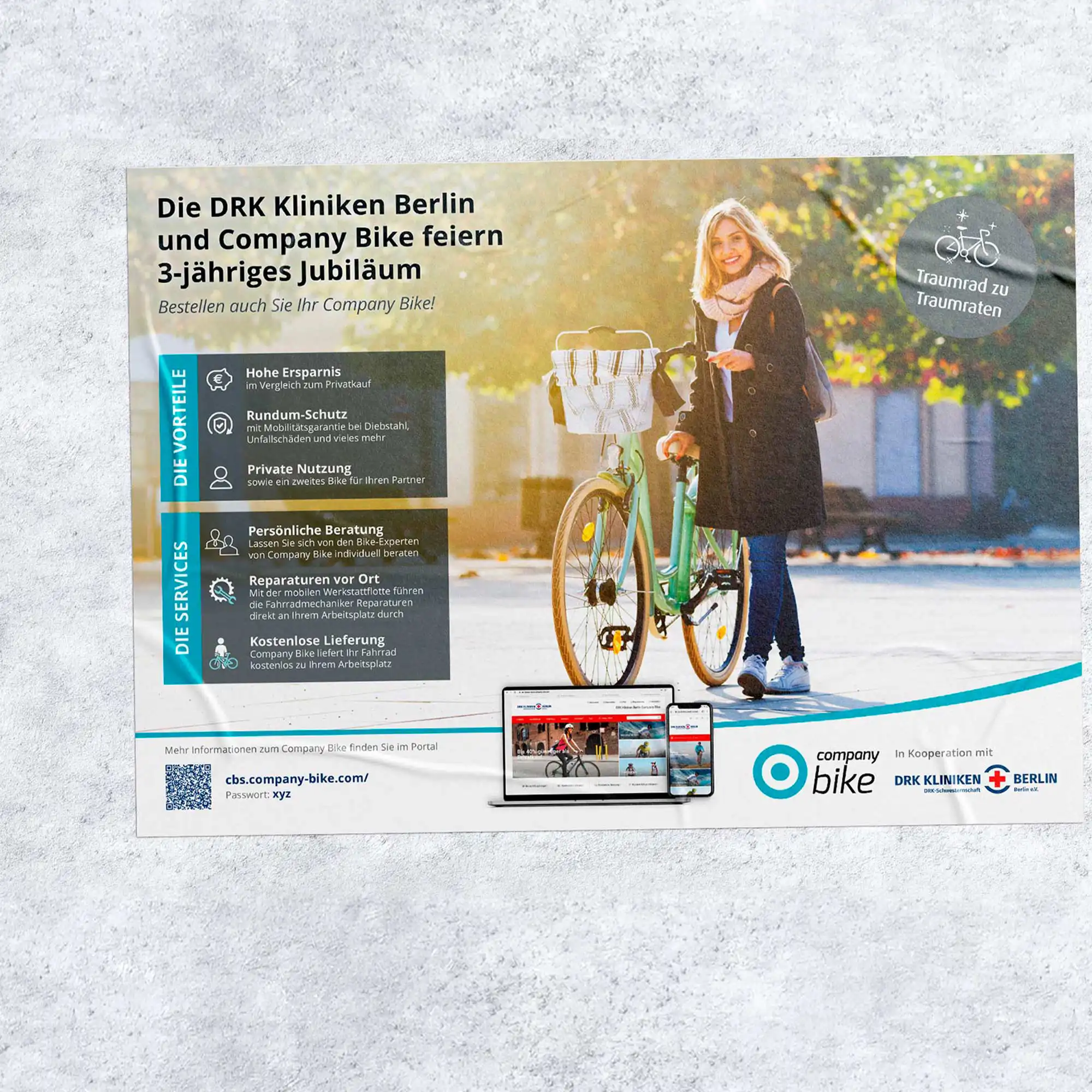 Cartel del 3er aniversario de Company Bike con DRK Kliniken Berlin