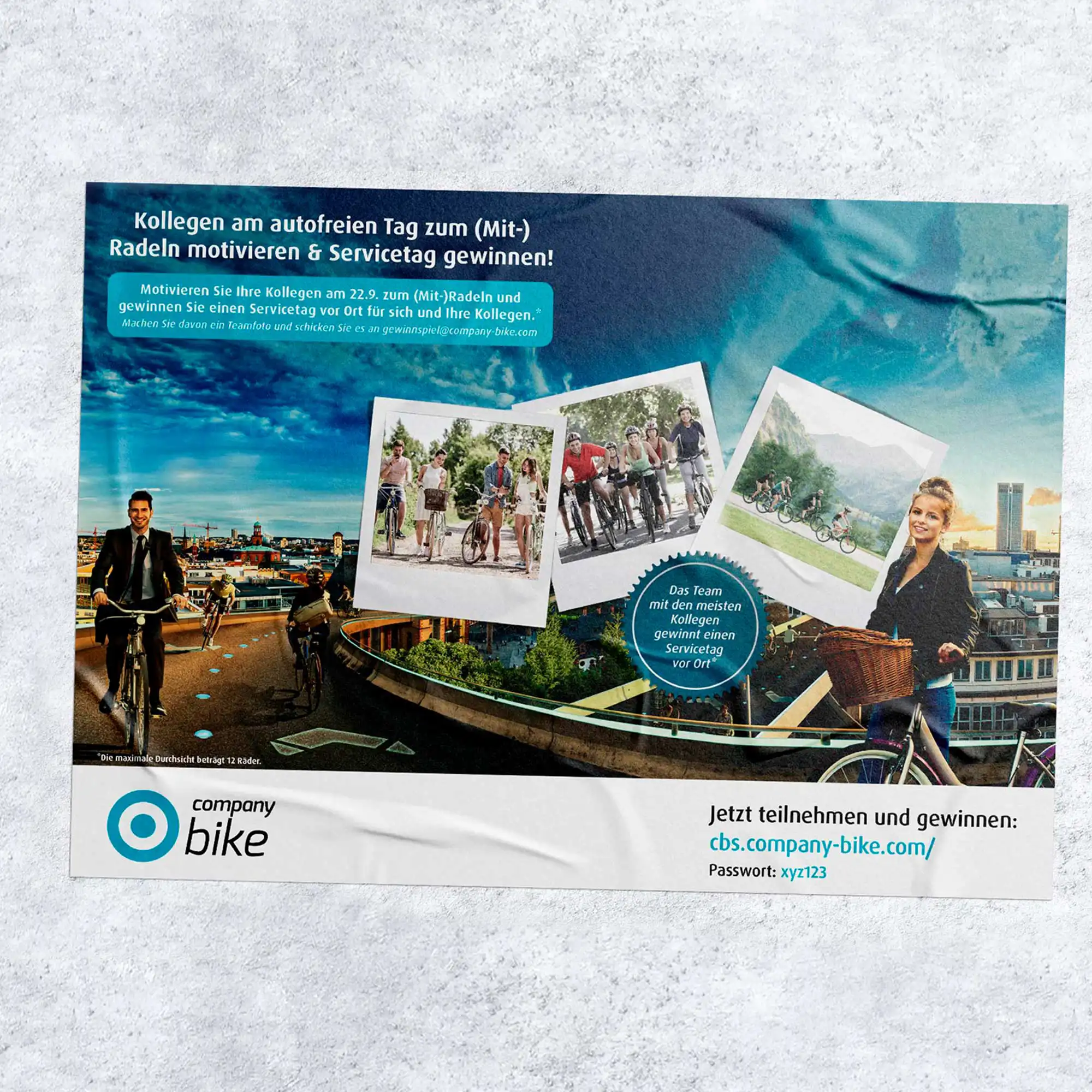 Cartel de Company Bike para el Día sin Coches animando a ir en bici