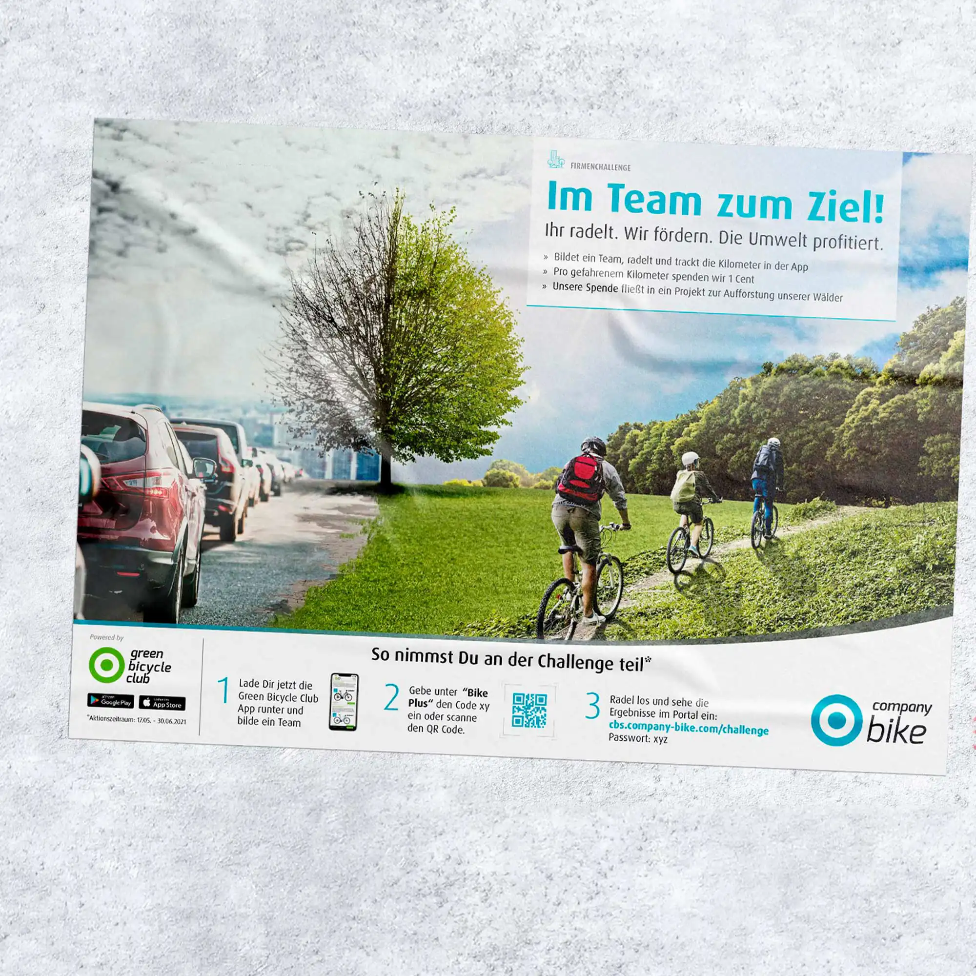 Cartel del reto de equipo en bici de Company Bike con Green Bicycle Club