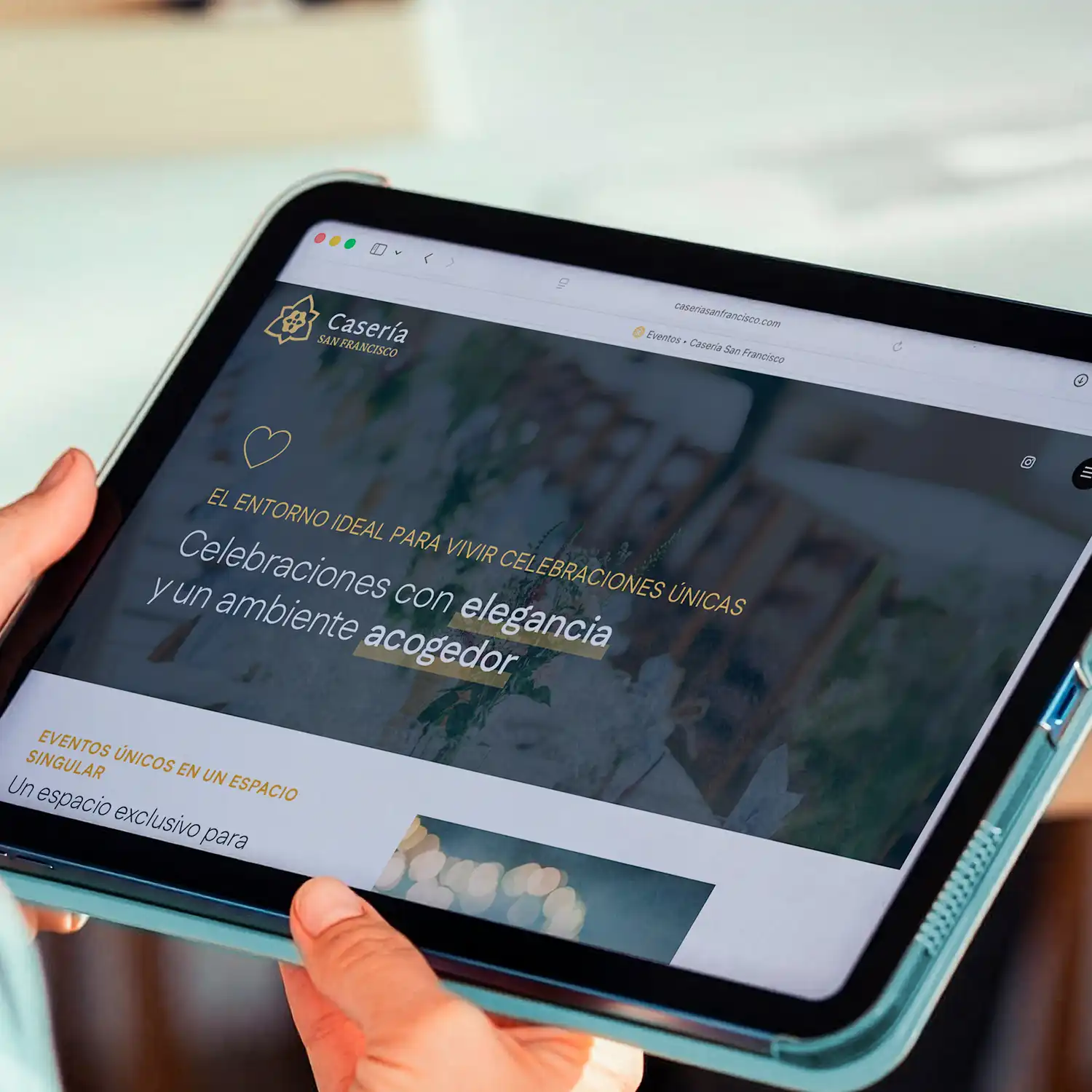 Página de eventos de la web de Casería San Francisco en tablet