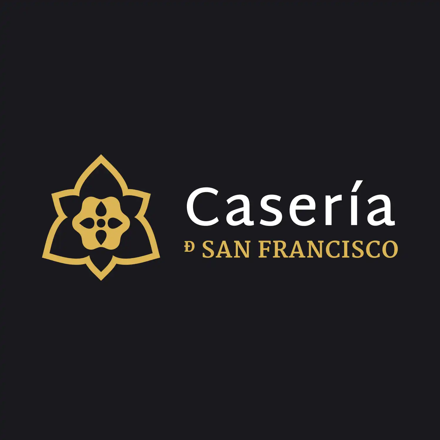 Logotipo horizontal de Casería San Francisco en versión clara sobre fondo oscuro