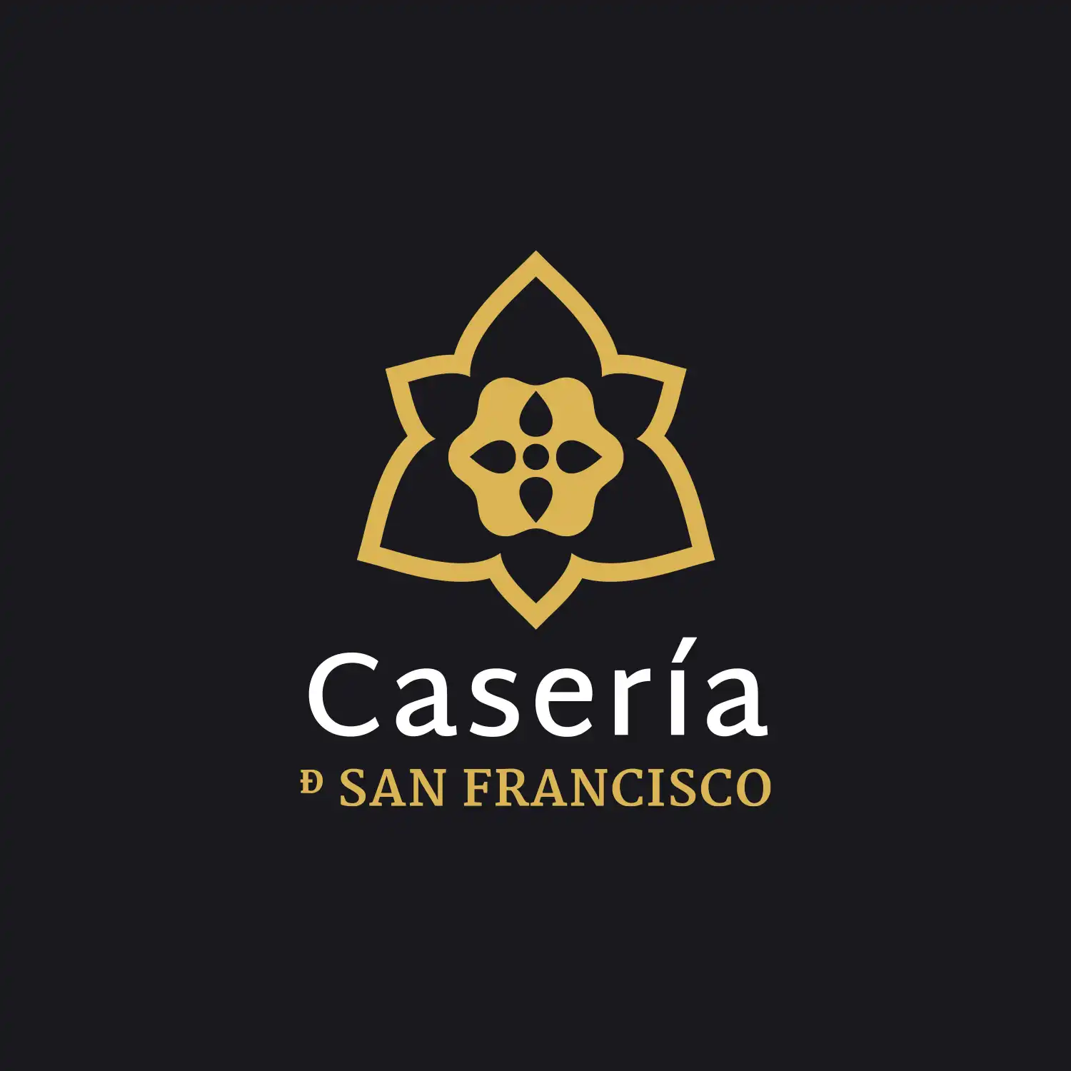 Logotipo vertical de Casería San Francisco en versión clara sobre fondo oscuro