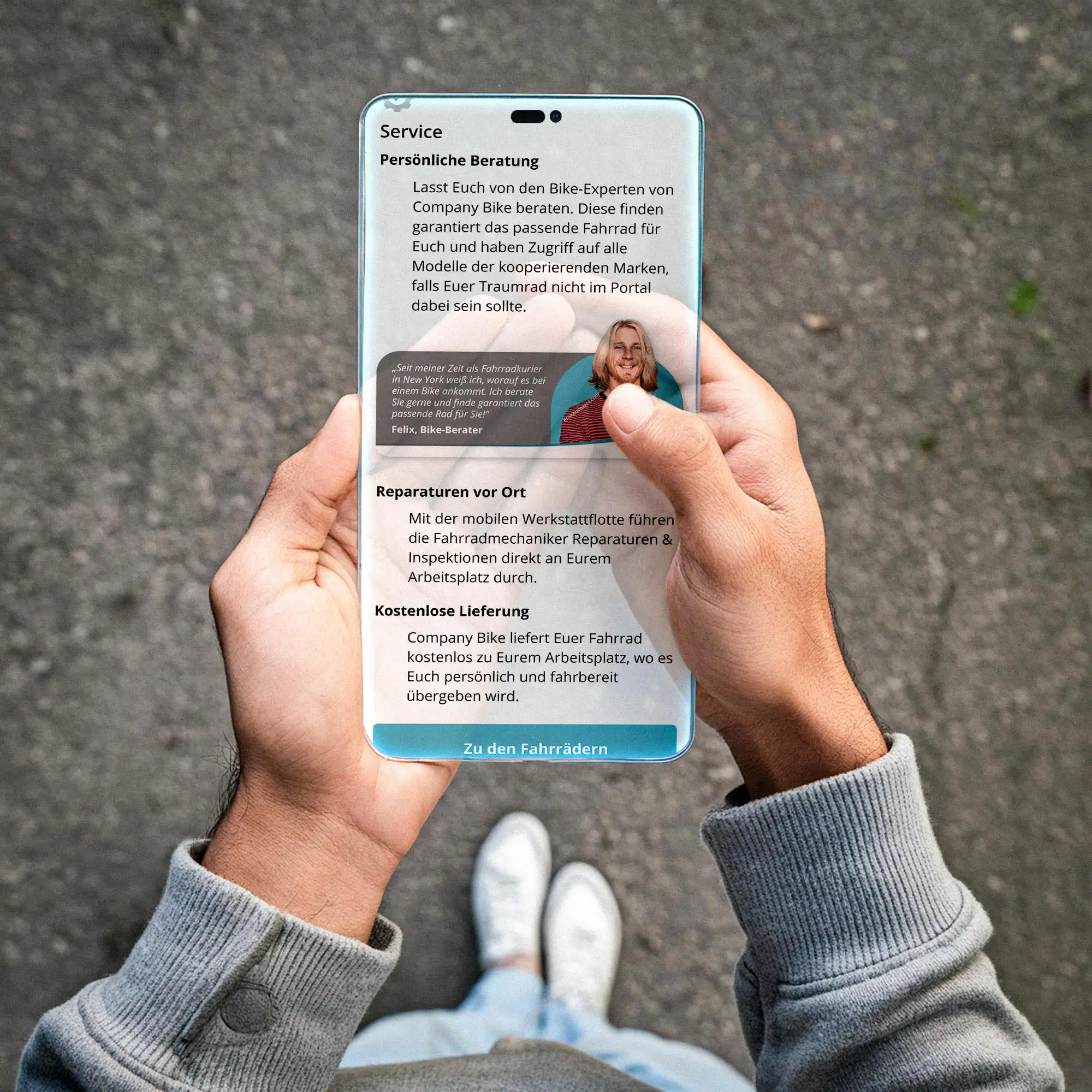 Diseño UI de la sección de servicio del programa Company Bike en una app de beneficios