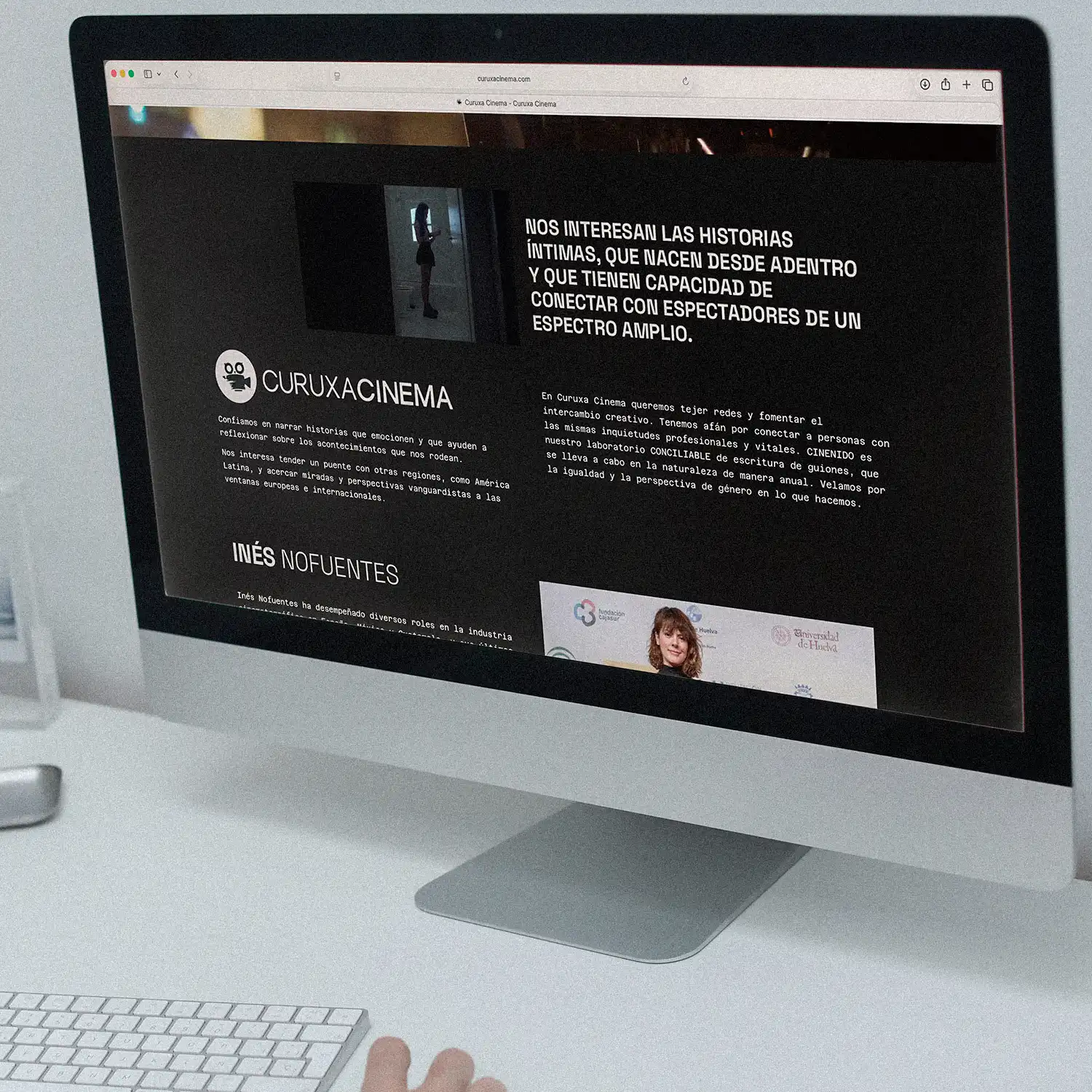Sección Acerca de Curuxa en la web de Curuxa Cinema con el texto de misión y la fotografía de Inés Nofuentes