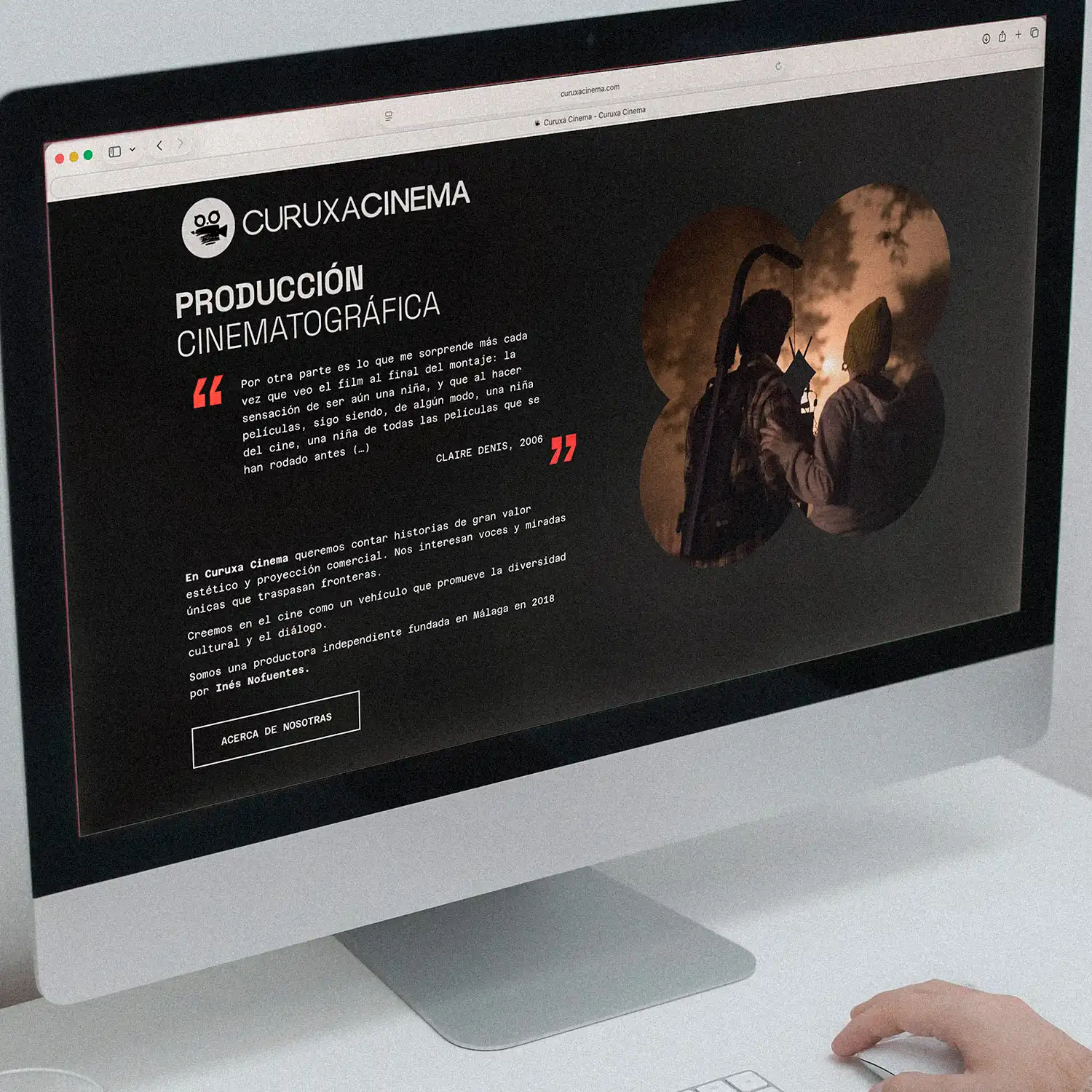 Cabecera de Producción Cinematográfica en la web de Curuxa Cinema con una cita de la directora Claire Denis