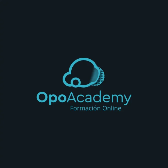 Logotipo en versión reversa sobre fondo oscuro, diseño de marca OpoAcademy