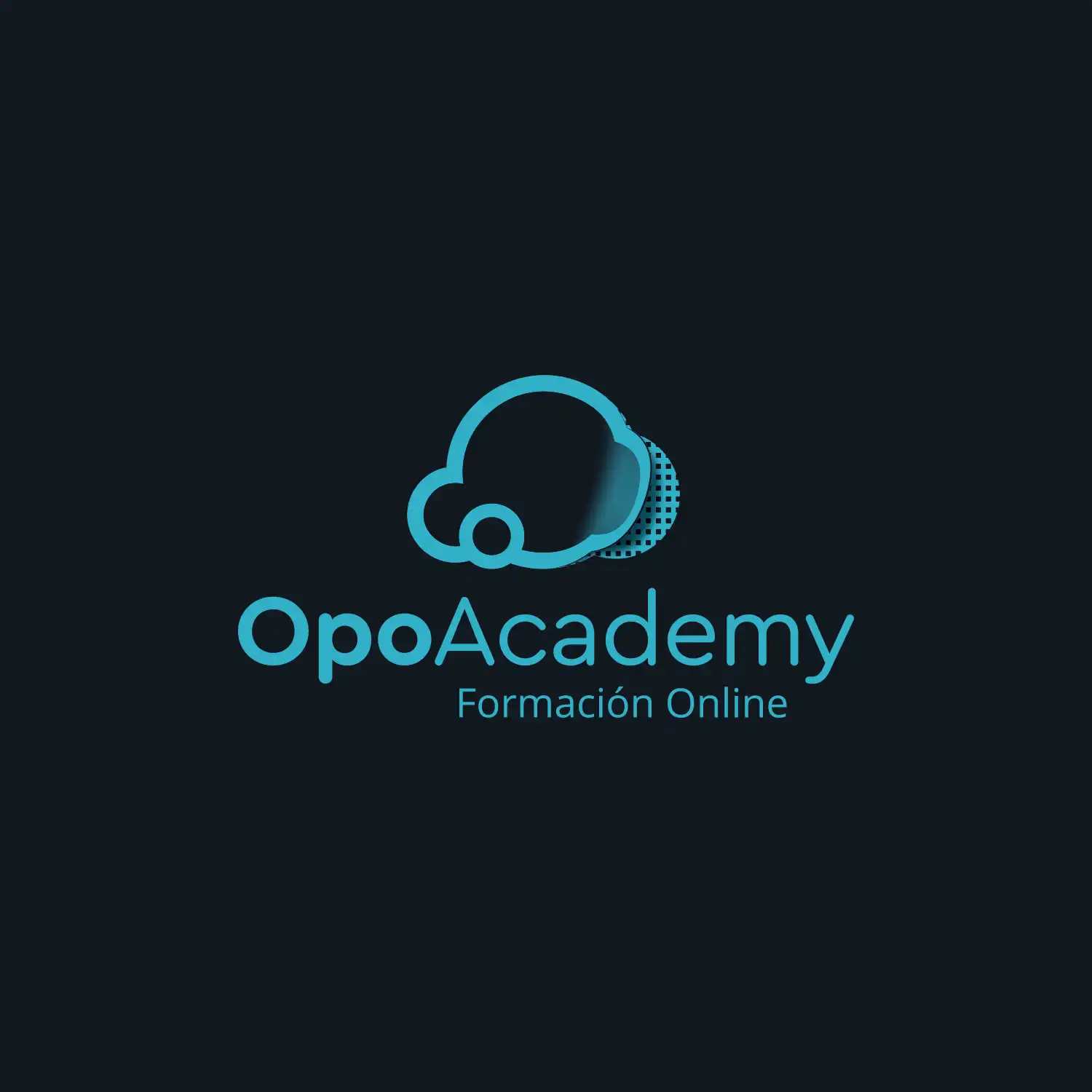 Logotipo en versión reversa sobre fondo oscuro, diseño de marca OpoAcademy