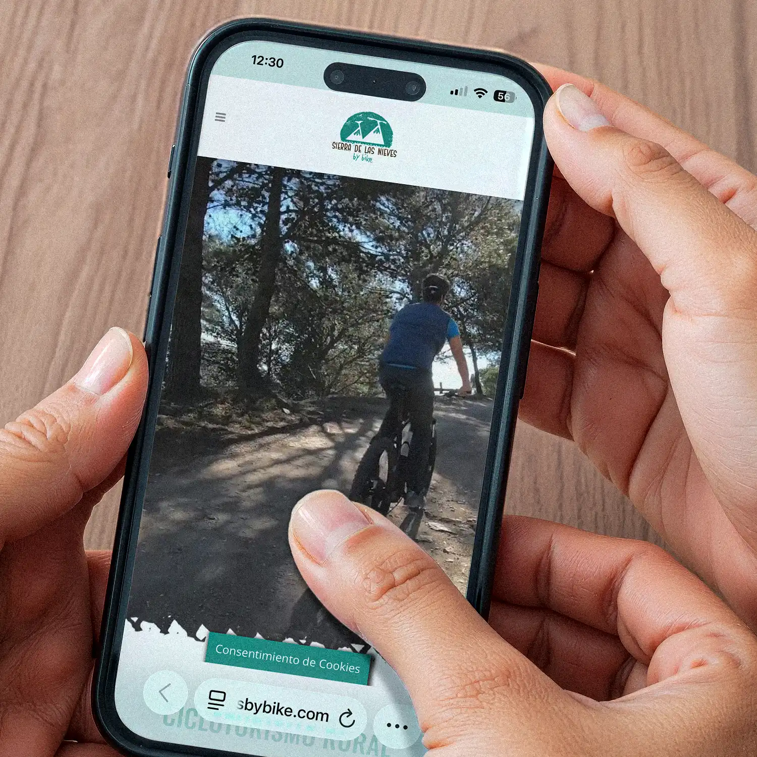 Página de inicio de web de cicloturismo en móvil, diseño Sierra de las Nieves by Bike