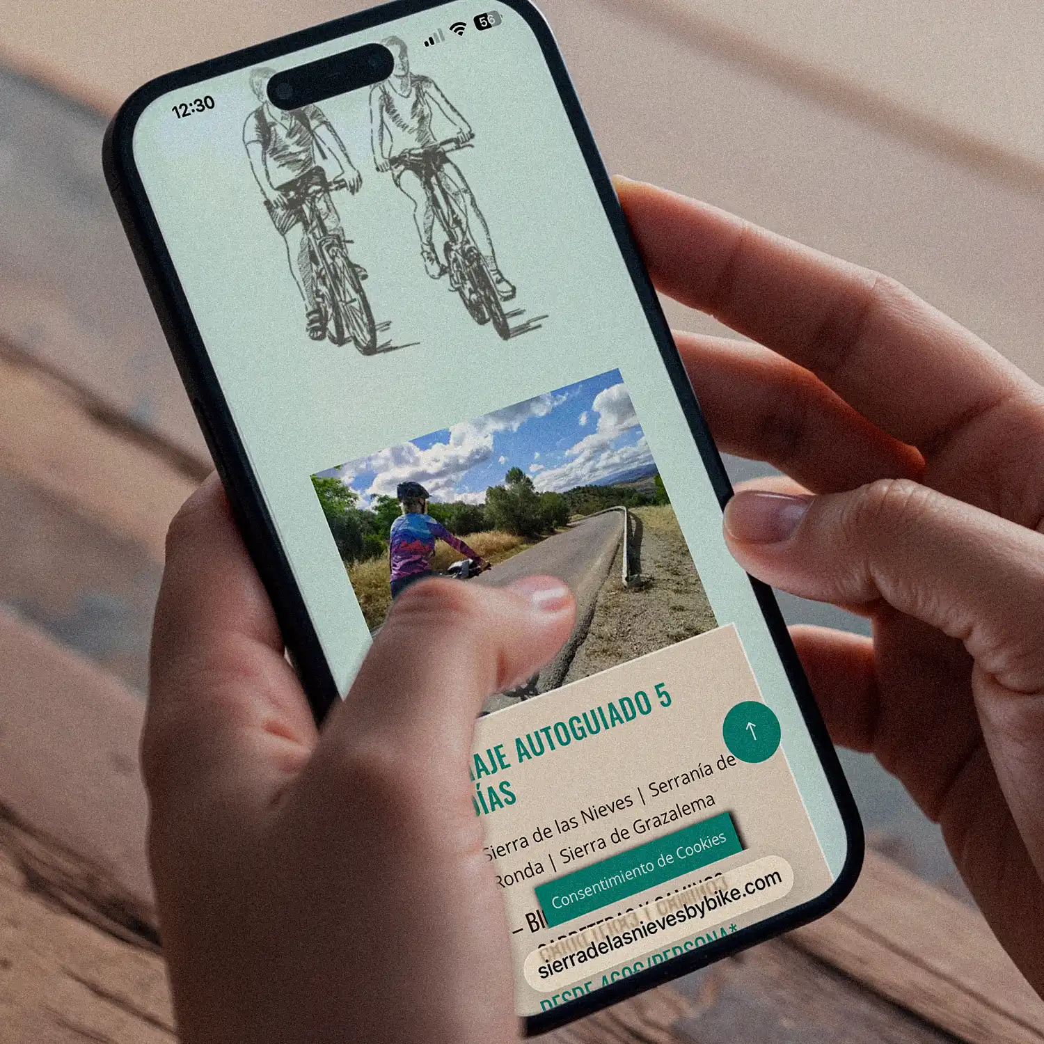 Página de viajes en bicicleta autoguiados en móvil, diseño web Sierra de las Nieves by Bike