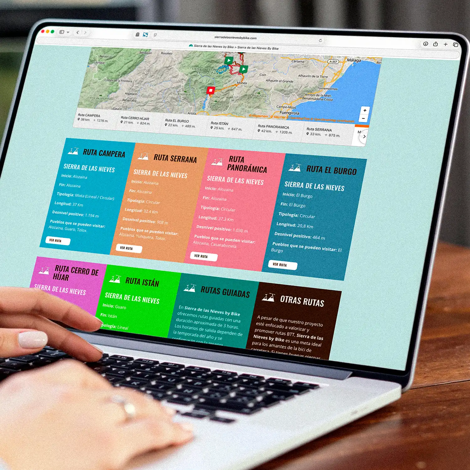 Página de rutas en bicicleta con mapa interactivo, diseño web Sierra de las Nieves by Bike