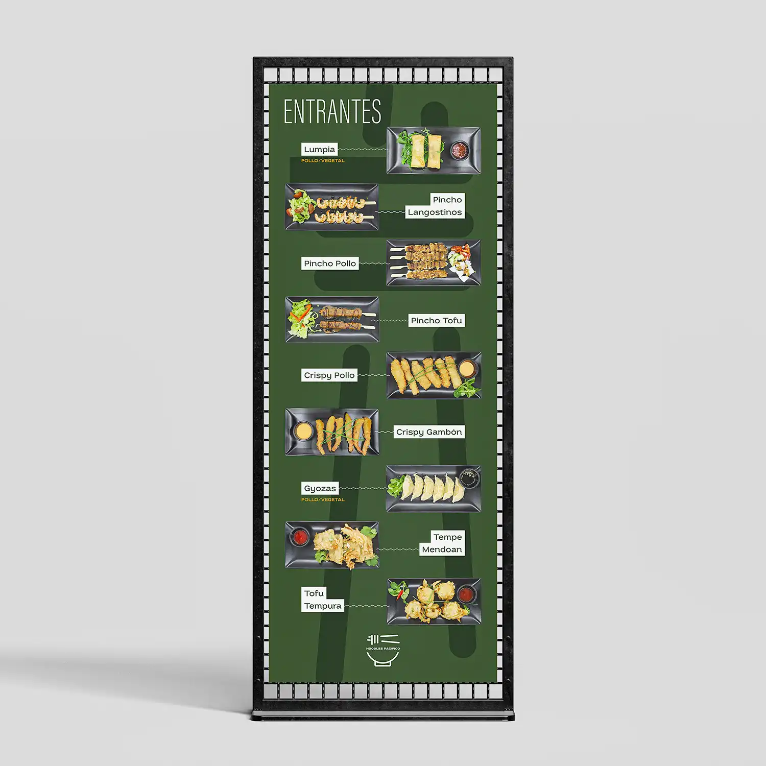 Diseño de roll-up de entrantes para restaurante asiático Noodles Pacifico